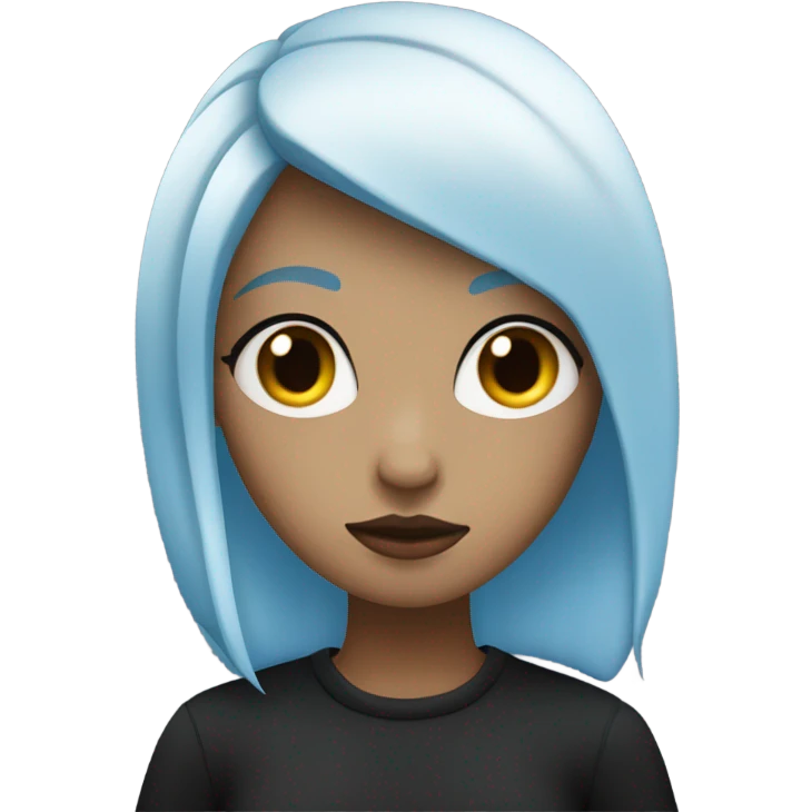 white skin girl with blue hair in black clothes thinking emoji