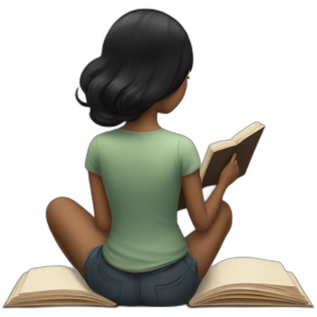 back view of a black-hair girl reading a book emoji