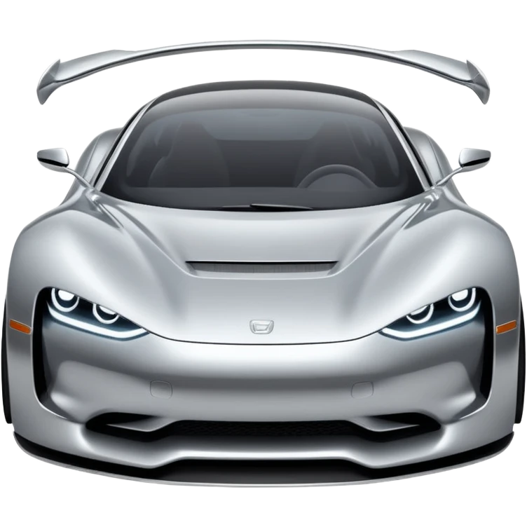 A low-profile futuristic car emoji made of polished silver chrome, wide body stance, smooth aerodynamic shape, glossy metallic surface, soft reflections, luxury swag aesthetic, minimal details, iOS emoji style, centered on clean white background, studio lighting emoji