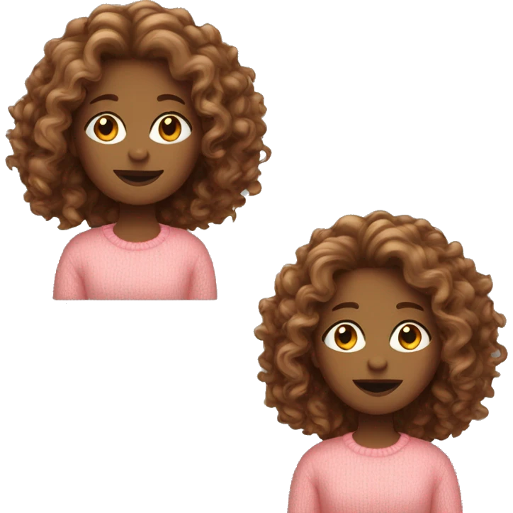 White women curly brown long hair in pinkish orange sweater  emoji