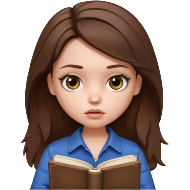 generate a pretty bratz girl with dark circles and a book in hand, looking tired. Messed up hair  emoji