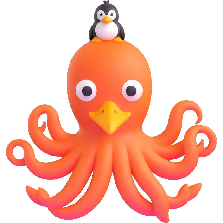 An octopus with penguin body and duck head emoji
