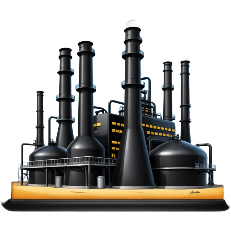 generate a beautiful big black oil refining station. realistic and cinematic. glossy. 4 different options emoji