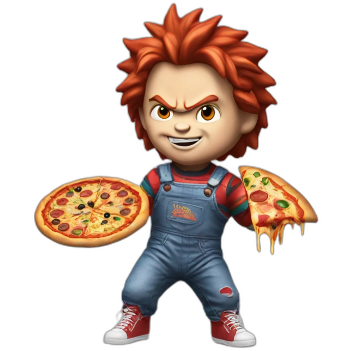 Chucky boxing with pizza emoji
