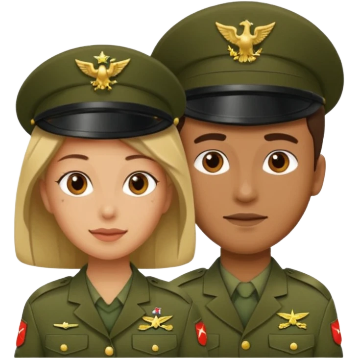 one emoji (female) wearing Army combat uniform and a second emoji (male) wearing the army green service uniform emoji