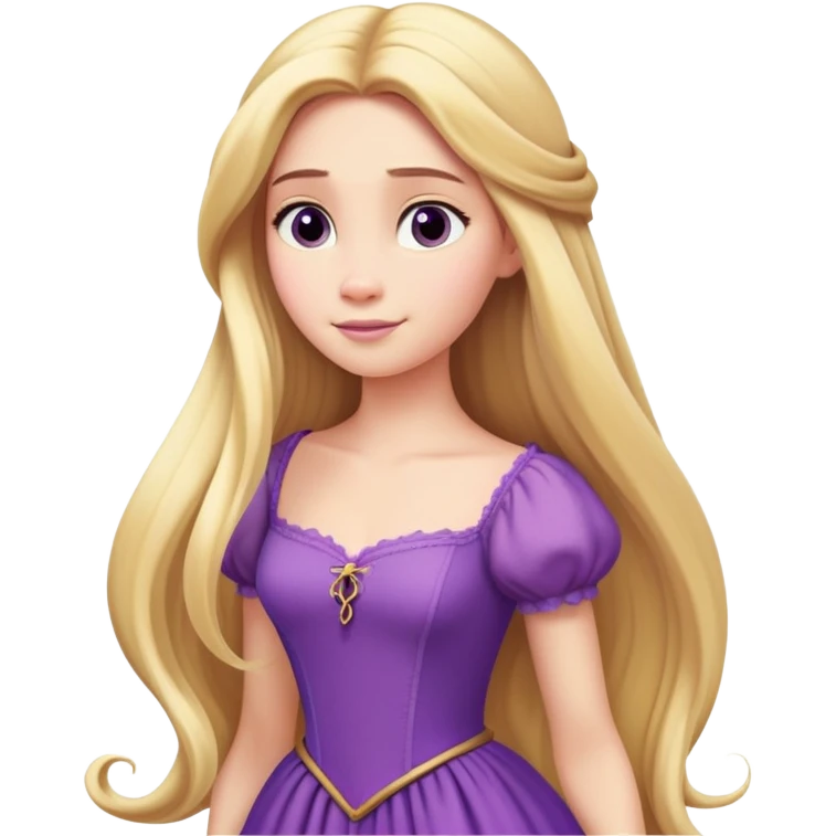 Rapunzel from hips up, purple dress, extremely long blonde hair, minimal style, larger size emoji