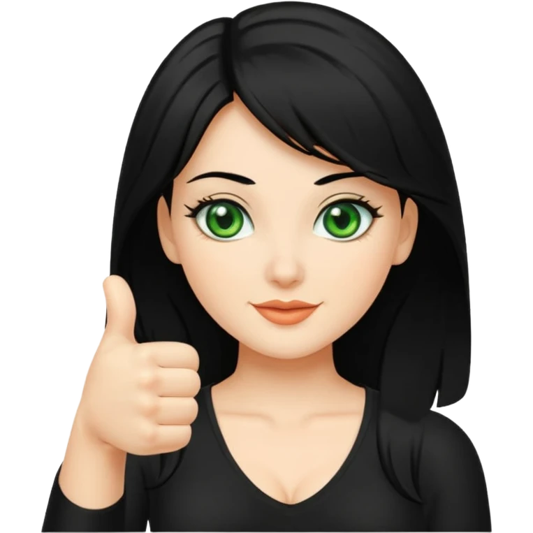 Sexy lady with black hair and green eyes thumbs up emoji