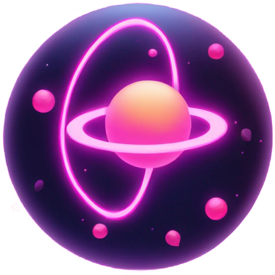 Neon pink planet with glowing rings and hearts  emoji