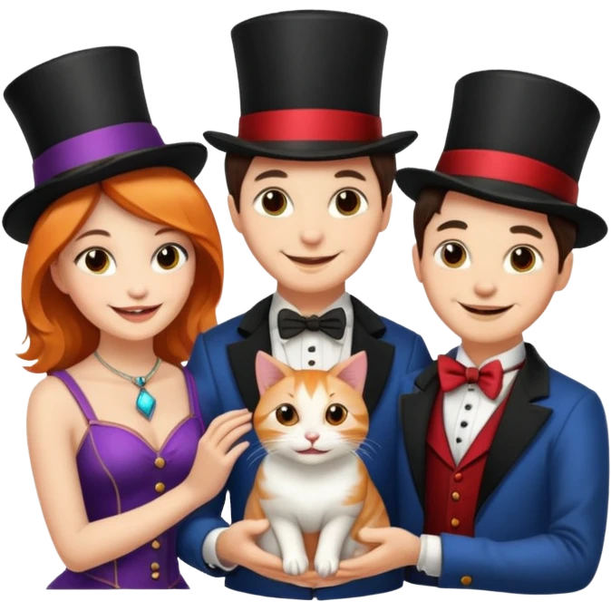 magician couple and their pet cat emoji