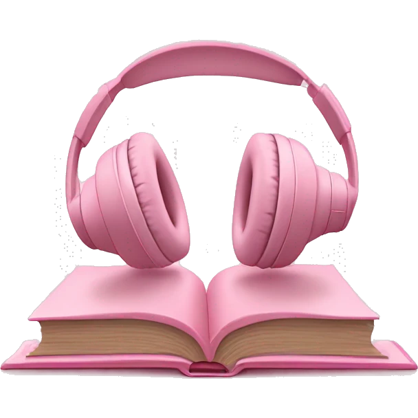 Light pink headphones laying on a closed light pink book emoji