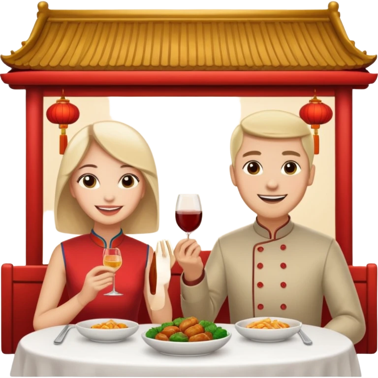 ligth couple having dinner at a Chinese restaurant emoji