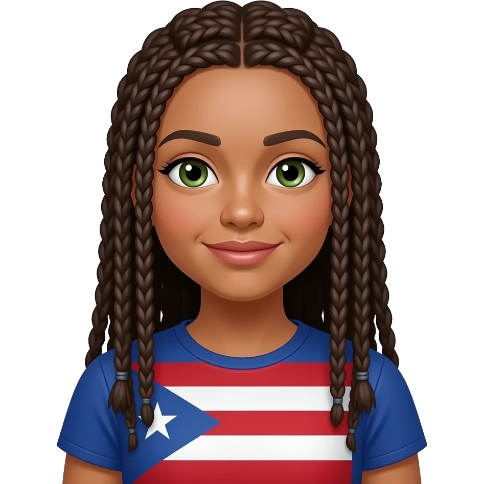 Pale Afro Latina chocolate long braids hazel green eyes Boricua girl con bandera emoji