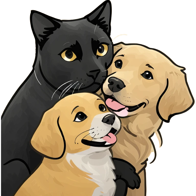 Holder retriever and black cat in love  emoji