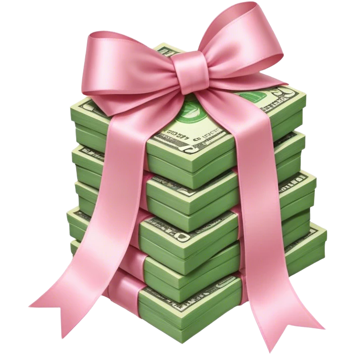 bunch of money with light pink ribbon emoji