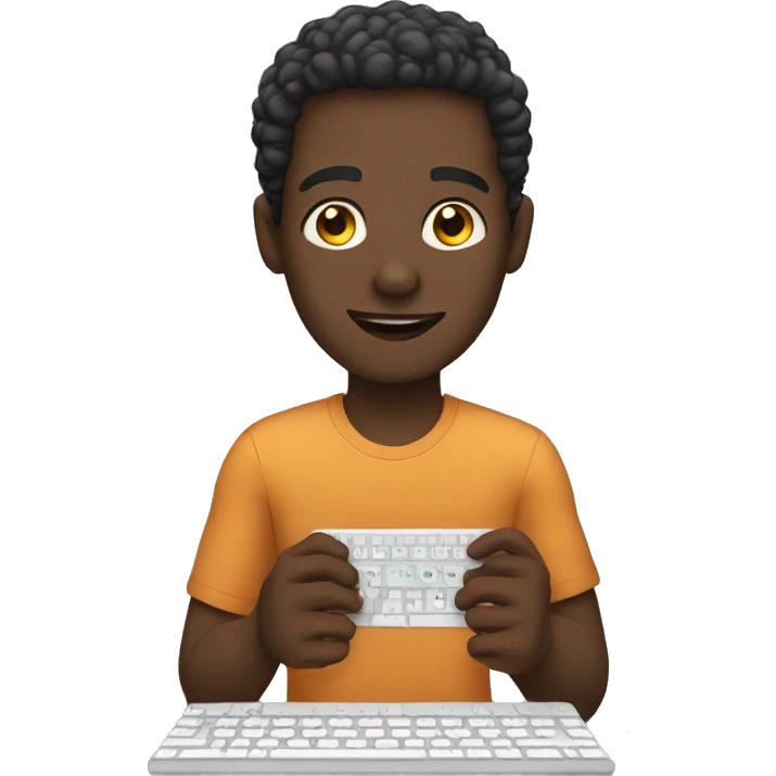 A black man typing in the first person on his keyboard emoji