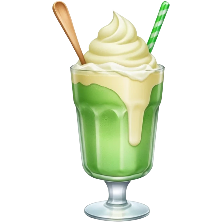 Japanese cream soda green on a glass with ice ice cream vanilla 1 scoop on top emoji