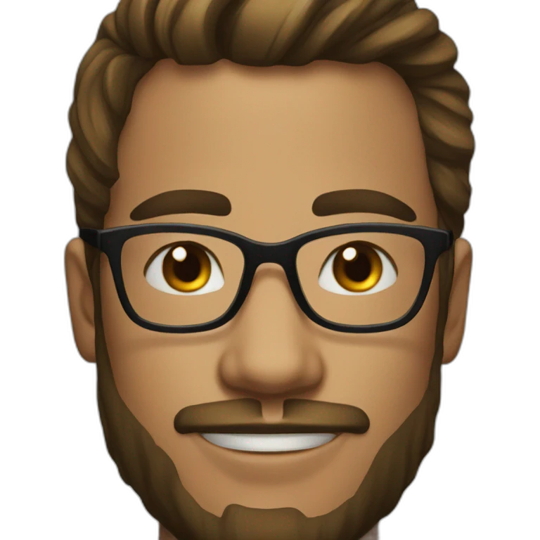 young man in late 20s with beard and ponytail glasses emoji