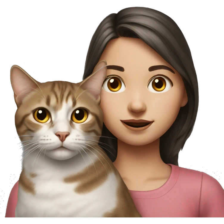 realistic portrait of girl and cat  emoji