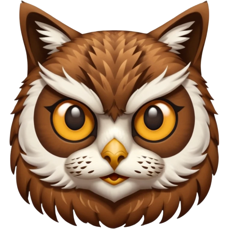 An cats head with a brown on top of the head of the cat the cats head infused with an white owls fulls body with brown wings emoji