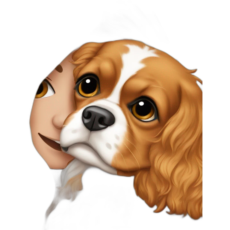 Cavalier King Charles Spaniel hugging a blonde girm emoji
