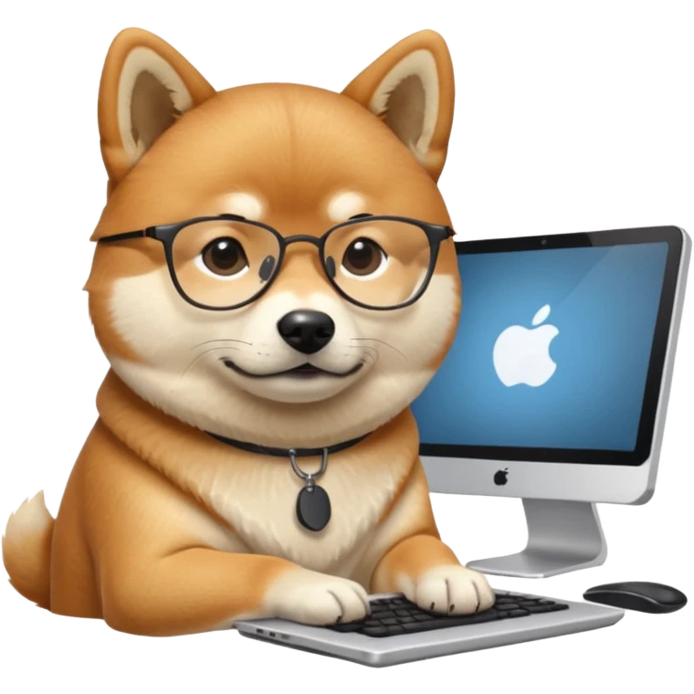 creative shiba inu with eye glasses and computer  emoji