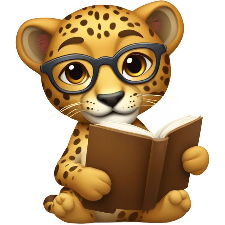 Happy Cheetah with glasses tea and a book emoji