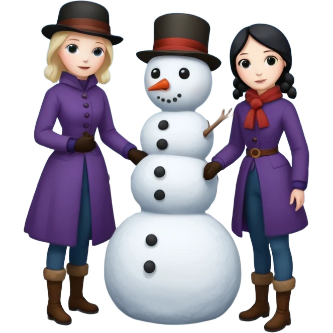Virginia Poe and Maria Clemm 1800's full body building a snowman emoji