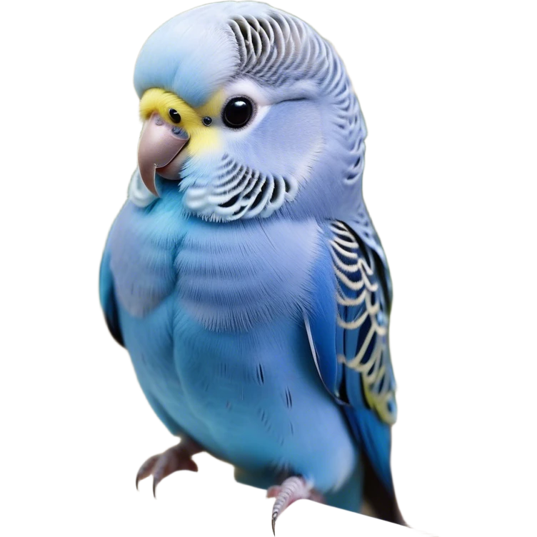 Cinematic Noble Blue Budgie Portrait Emoji, Poised and regal, with a petite, delicate build and a smooth, well-groomed fur of vibrant blue feathers, deep-set soulful dark eyes, Simplified yet sharp and sophisticated features, highly detailed, glowing with a soft, dignified glow, high shine, intelligent and charming, stylized with an air of elegance, focused and attentive, soft glowing outline, capturing the essence of a watchful and confident avian companion, so majestic it feels as though it could flutter out of the screen with effortless authority! emoji