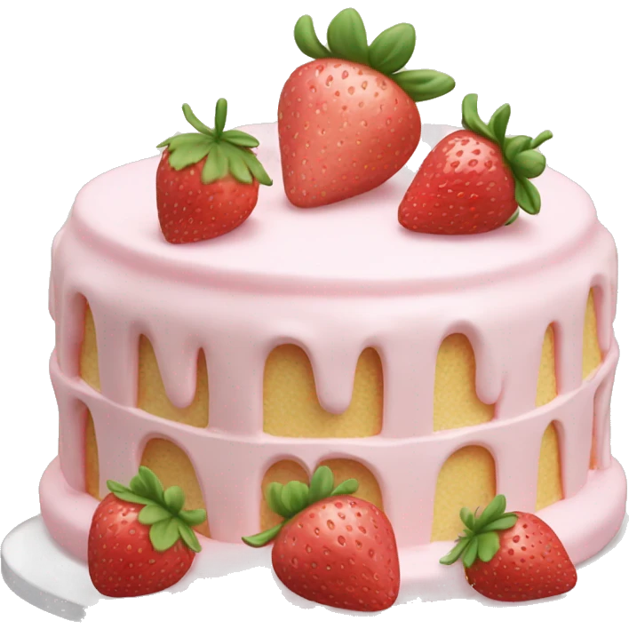 Light Pink strawberries and cream birthday cake  emoji