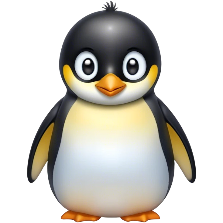 Cinematic Cute Emperor Penguin Portrait Emoji, Head tilted playfully and inquisitively, with glossy, pristine plumage accented by a bright beak and round, sparkling eyes filled with curiosity, Simplified yet irresistibly adorable features, highly detailed, glowing with a warm, friendly icy glow, high shine, affectionate and lively, stylized with a touch of whimsical charm, bright and endearing, soft glowing outline, capturing the essence of a mischievous yet loving penguin that feels like it could slide out of the screen into your arms! emoji