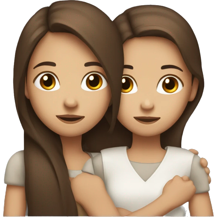 Two girls hugging one white skin  with long straight brown hair and the other with brown skin long dark brown hair  emoji