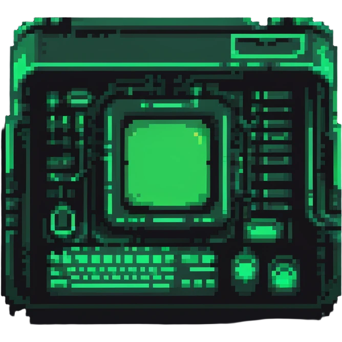 32x32 cyberpunk terminal icon with green code glowing, retro computer style emoji
