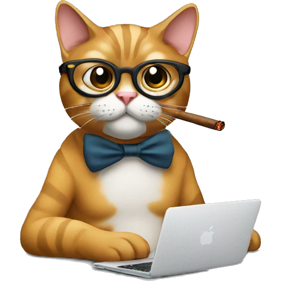 Cat wearing spectacles and smoking a cigar and working on a mac computer  emoji