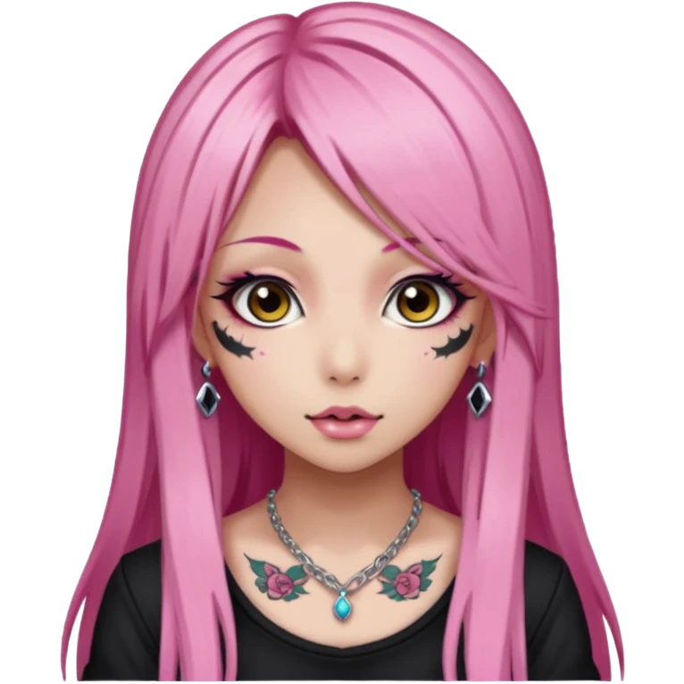 hime gyaru girl, long straight pink hair, tattoos, dark makeup emoji