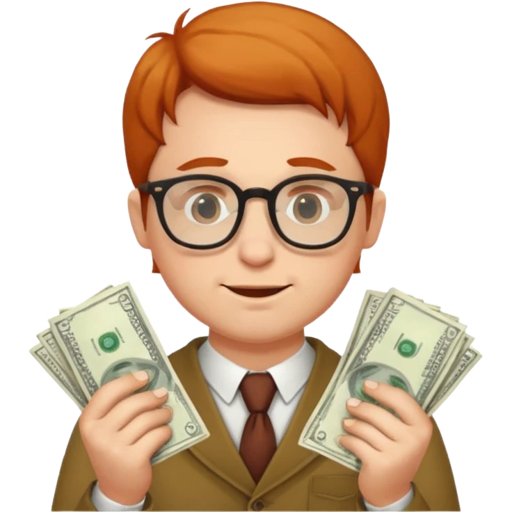 A cunning man in glasses counting money emoji