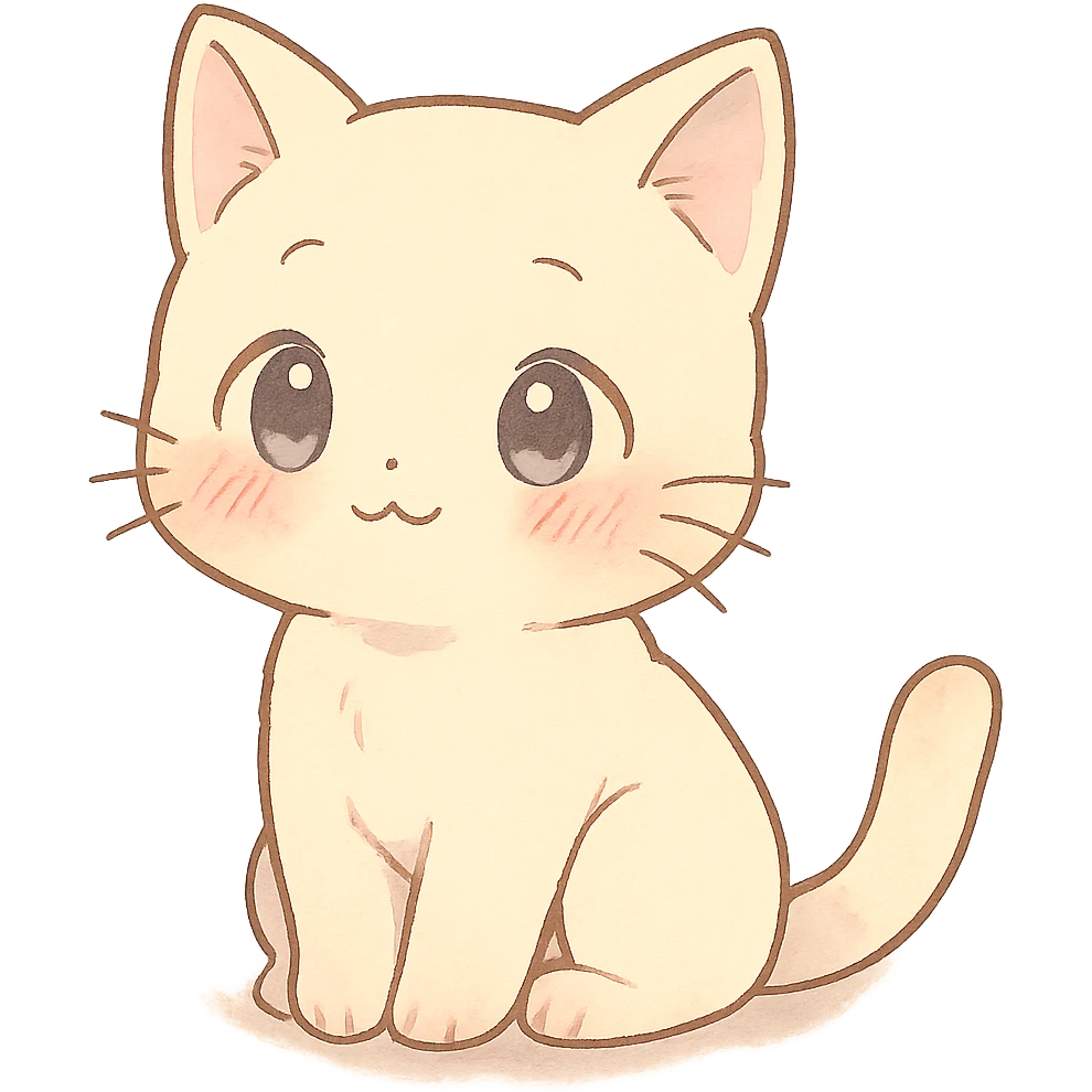 adorable anime cat, sitting, blushing cheeks, pastel palette emoji