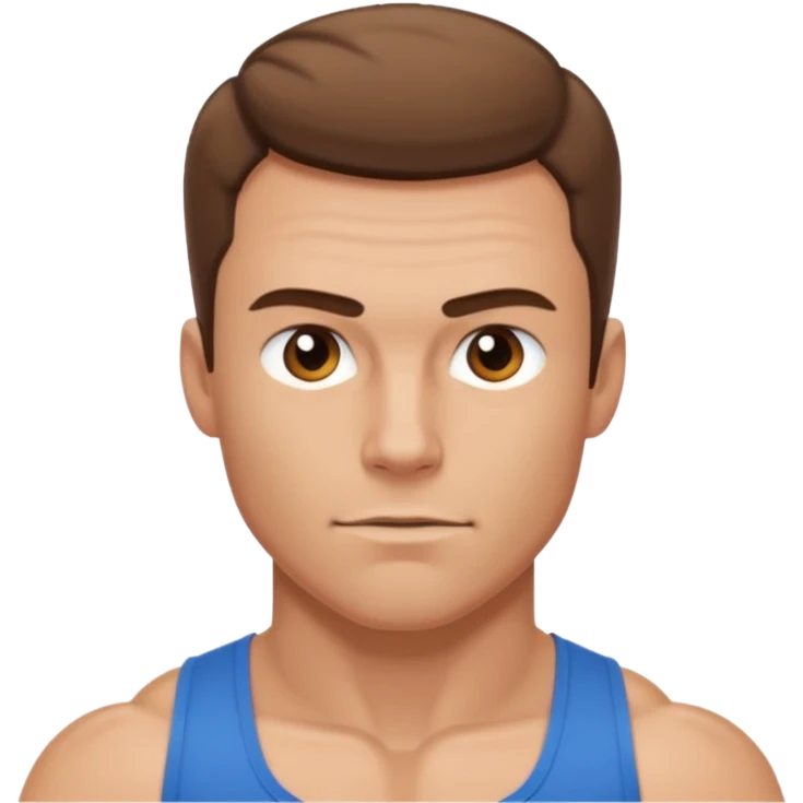 muscular white man with short brown cowlick hair emoji
