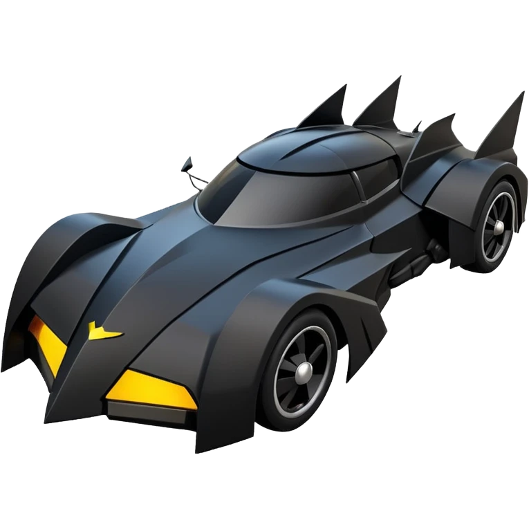  the animated series aerodynamic dark futuristic concept Batmobile loosely based on 1966 Cadillac roadster(flat long straight faceted mechanical body) winged stealthy street hot rod  emoji