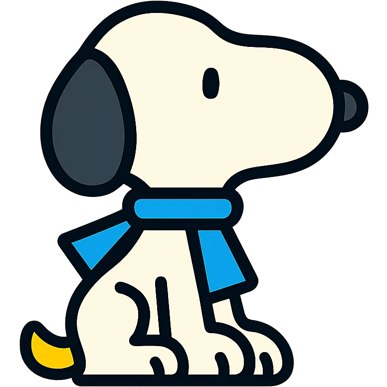 Snoopy, outlined and colorful, wearing a blue scarf emoji