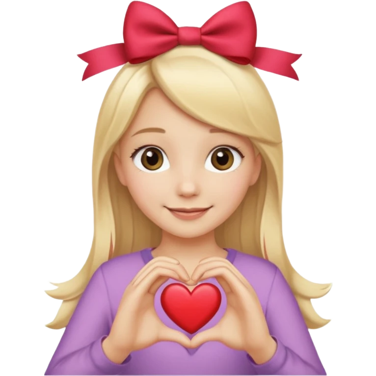 una ragazza bionda liscia con un fiocco in testa che fa un cuore con le mani emoji