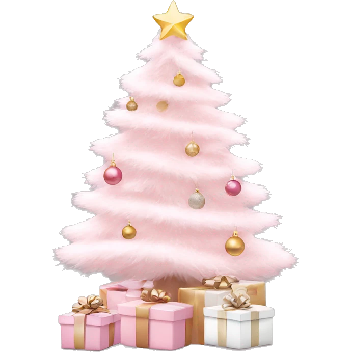 Light pink Christmas gifts under a white Christmas tree  emoji