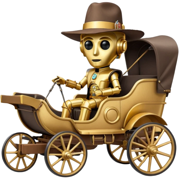 Old American West tarnished underglow C-3PO bounty hunter 1854 delicately ornate rosegold accents painted dune buggy buckboard wagon powered by electric motors and batteries with safety and belts flying rapidly roughening terrain stable on strong agile advanced cantilever suspension and steering emoji