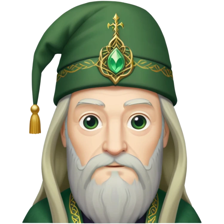 albus dumbledore from harry potter with green   Dumbledore’s cap and decorative motifs emoji