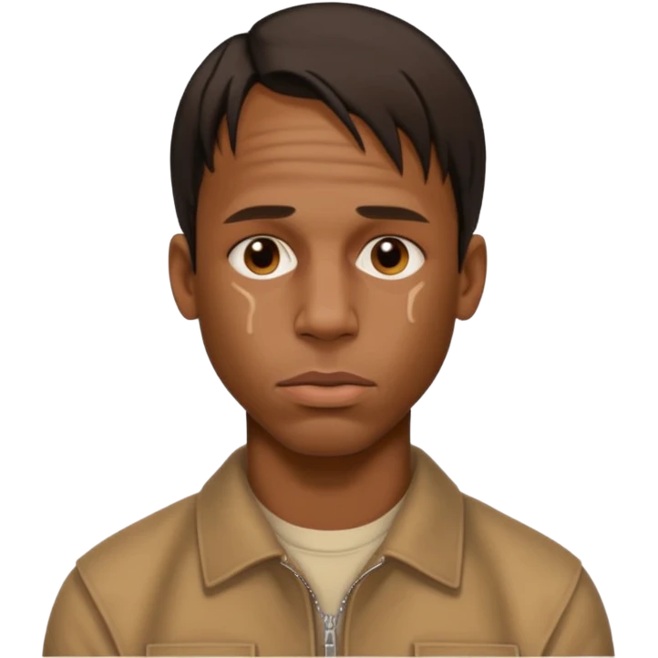 Create an iOS-style emoji of travis scott. Neutral facial expression, no emotion. Front-facing head only, clean Apple emoji aesthetic, smooth shading, simple shapes, no text, no accessories, plain background. emoji
