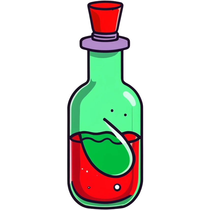 cartoon bottle health potion with sparkles and red liquid emoji
