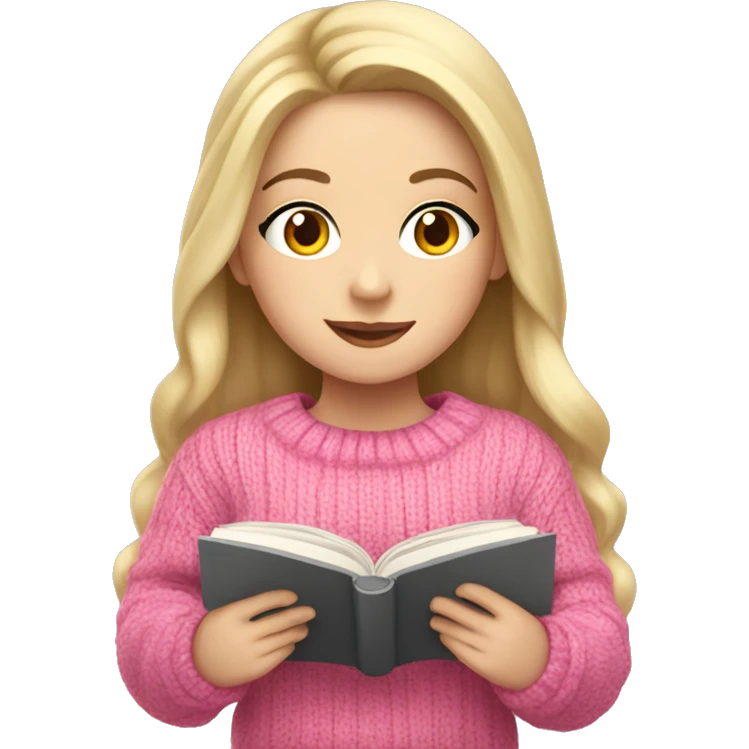 Pretty white girl with pink sweater reading cozy emoji