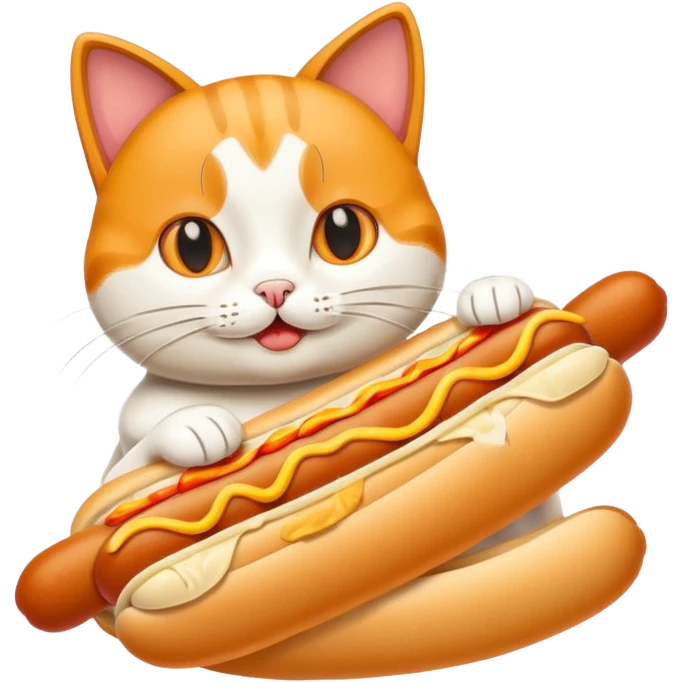 A cartoon cat eating a hot dog emoji