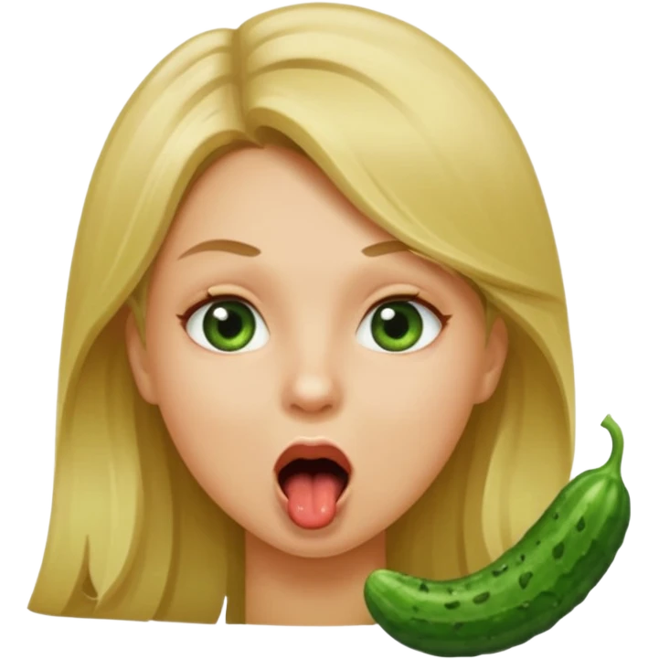 Girl mouth open. Cucumber going into her mouth straight. dirty blonde hair emoji