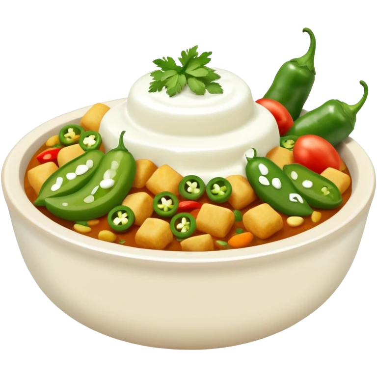 Pakistani dish named chaat its has yougurt and green chilli and vegetables in it emoji