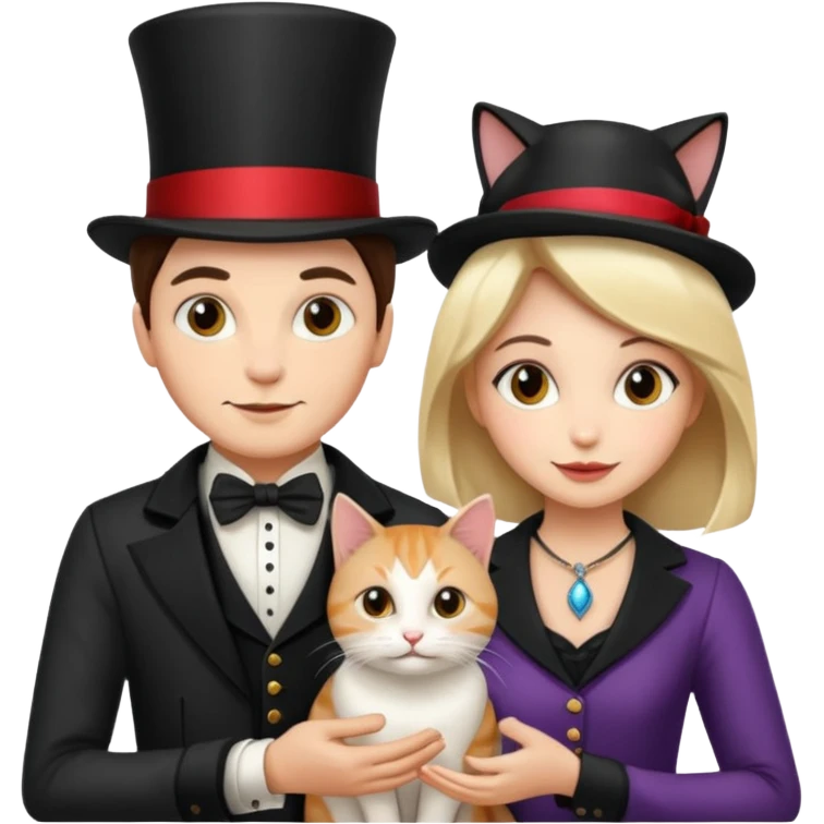 magician couple and their pet cat emoji